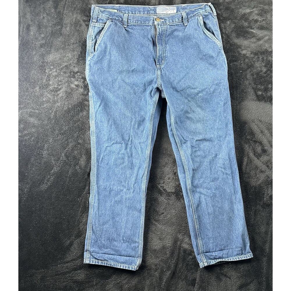 Carhartt Blue Denim Dungaree Fit Carpenter Work Pants Jeans 382-83 Mens 40x30